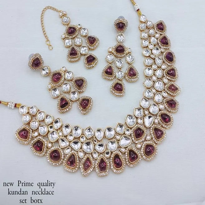 Trending Fancy Collection Gold Plated Ethnic Kundan & Pearl Necklace Set for Wedding and Party Unique Designed Women's Jewelry