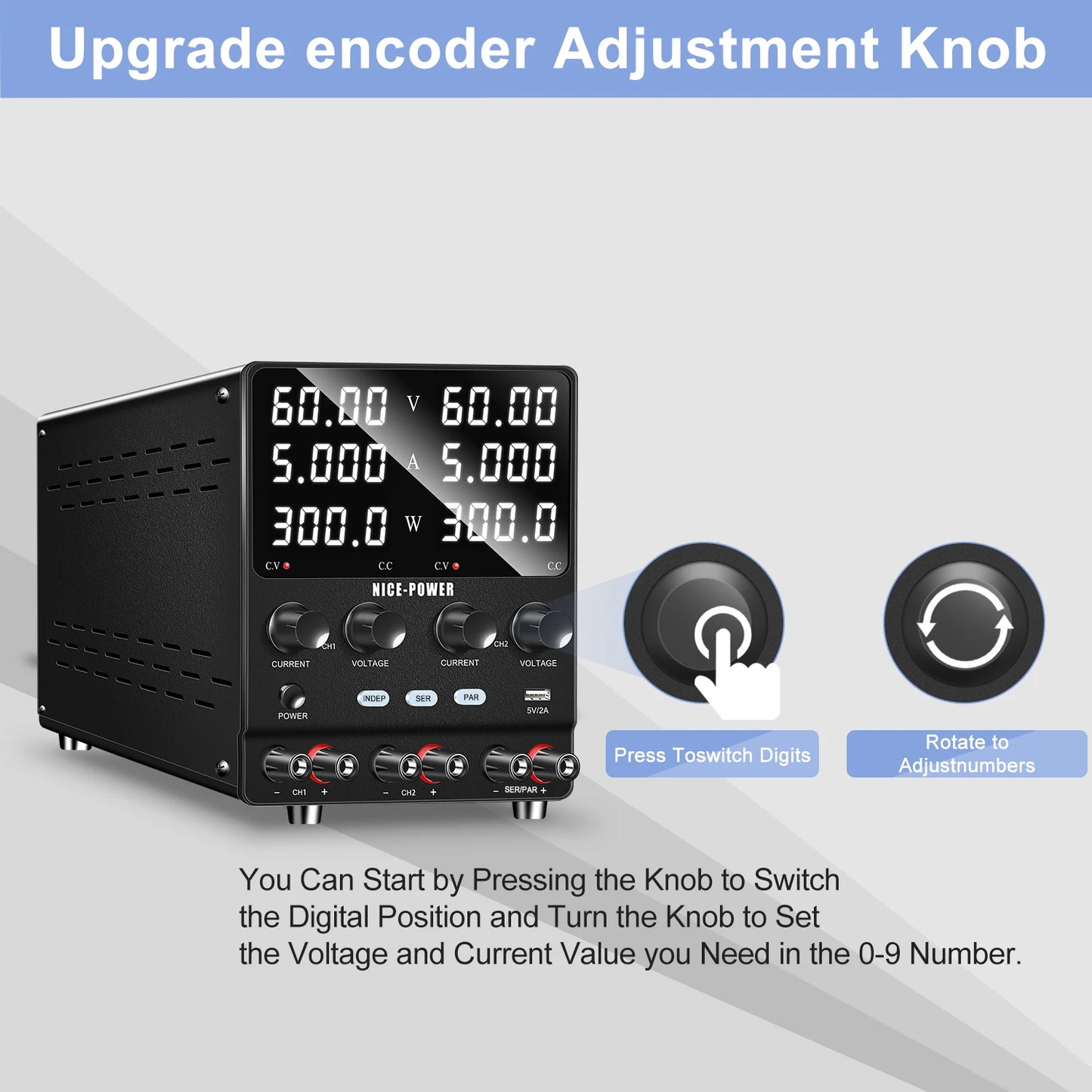 NICE POWER SPS605-2KD  DC Regulated Switching Power Supply 60V 10A 120V 5A 600W Adjustable Dual Channel Lab Digital Power Supply
