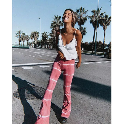 2023 Brown Leopard Y2K Joggers Women High Waist Flare Pants Double Layer Mesh Girl Aesthetic Tie Dye Trousers Female Sweatpants