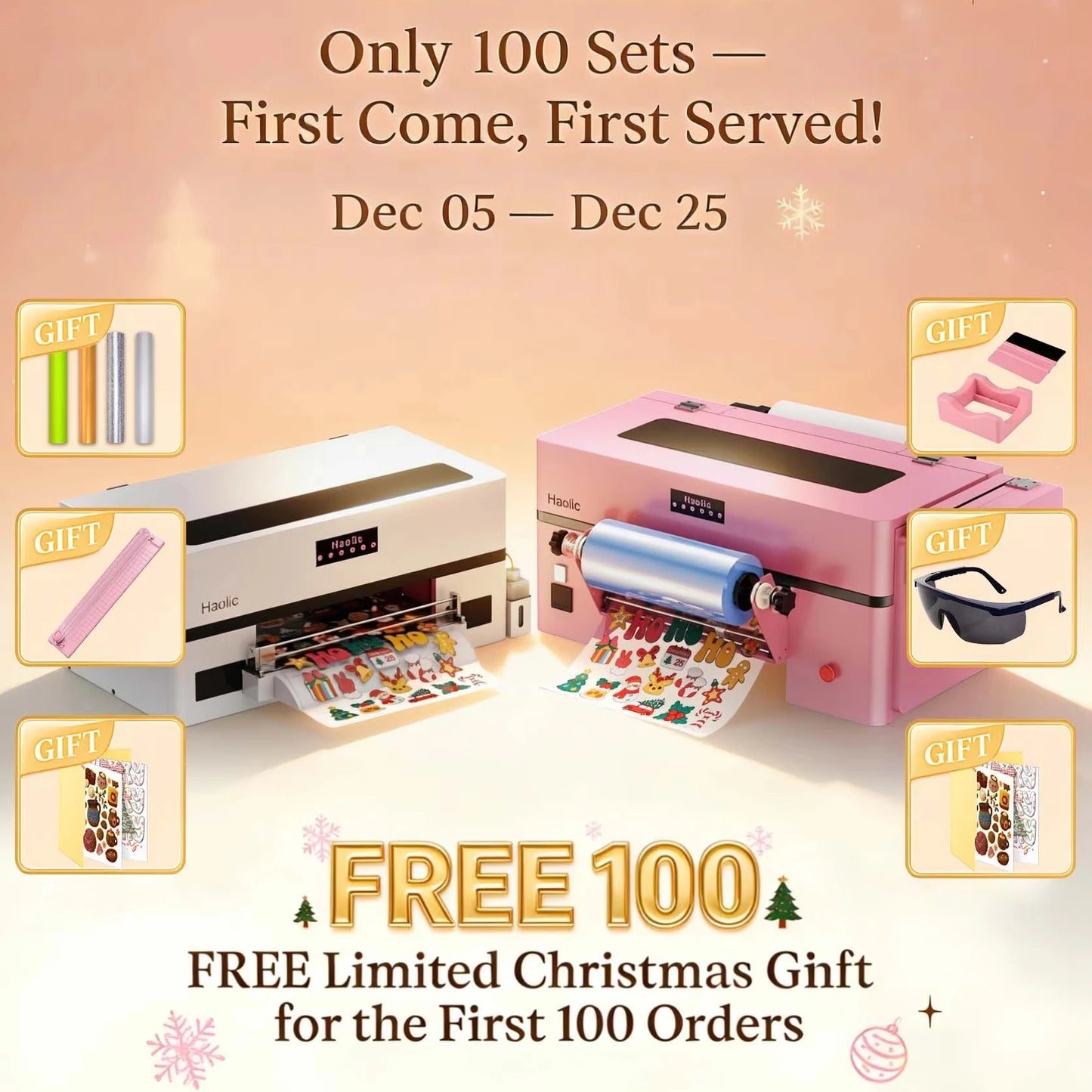 New Haolic Automatic Pink A3 DTF Printer XP600 Printheads 13 Inch PET Film Heat Transfer Fabric Printing Machine Women's Shirt