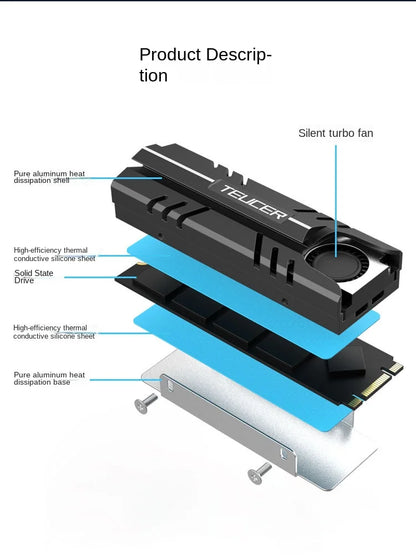 TEUCER M.2 2280 NVME SSD Cooling Vest Radiator Heat Sink with Fan in Stock