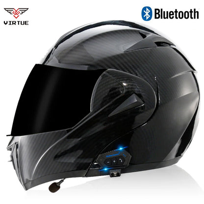 Carbon Fiber Pattern Electric Scooter Motorcycle Blueto0th Wireless Headphone Speaker Open Face Double Lens Full Face Helmets