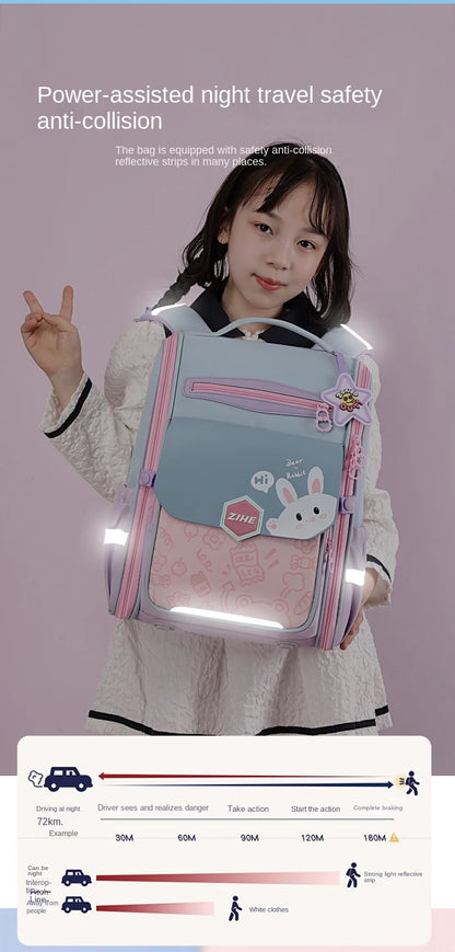 Ultra-Light Female Student Backpack Waterproof Fashion 1-4-6 Grade Contrast Color Ridge Protection Burden Reduction for Primary