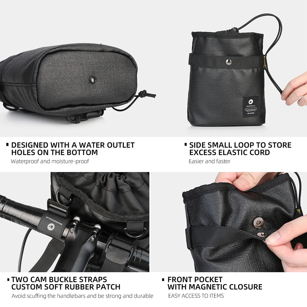 Rhinowalk Insulated Bicycle Stem Snack Bag Bikepacking Handlebar Water Bottle Storage Pouch Comfortable Bikepacking Accessories