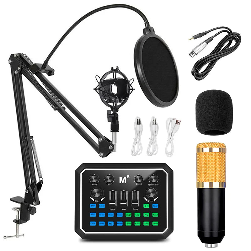 2025 New Product M8 Sound Card BM800  Usb Studio Condenser Microphone Cantilever Bracket Set