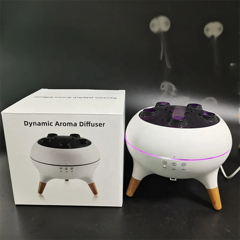 Portable Flame Vulcano Crack Jellyfish Humidifier Diffuser Dynamic Sound Pickup Wireless Remote Control Air Humidifier