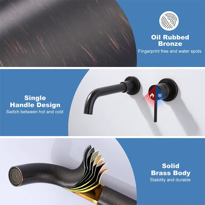 Oil Rubbed Bronze Bathroom Faucet Cold Hot Water Tap Wall Tap Single Handle Faucet for Bathroom Sink,Wall Mount Bathroom Faucet