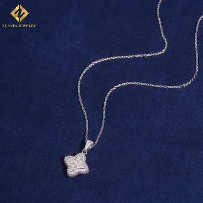 USA Local Stock Fashion Jewelry Iced Out Moissanite Clover Pendant Necklace 925 Silver Jewelry for Women Gift Anniversary