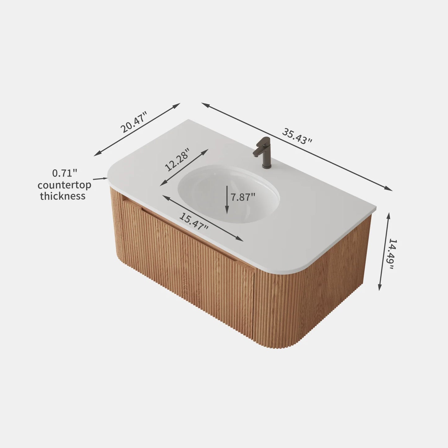 USA Free Shipping Floating Curved Bathroom Cabinet Wall Mounted 36 Inch 42 Inch Bathroom Vanity Cabinet with Countertop