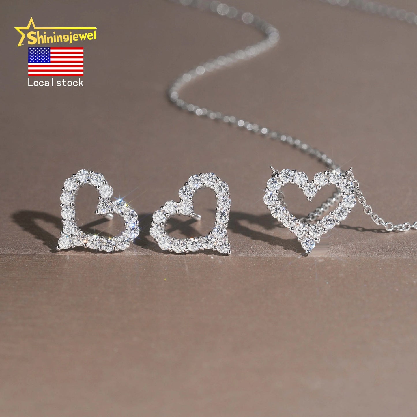 USA Warehouse Best Gift Set Iced Out Heart Earrings & Necklace Set 925 Silver VVS Moissanite Jewelry Hip Hop Stud Earrings