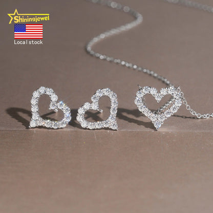 USA Warehouse Best Gift Set Iced Out Heart Earrings & Necklace Set 925 Silver VVS Moissanite Jewelry Hip Hop Stud Earrings