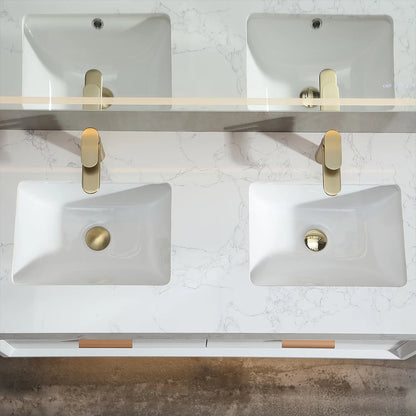 48 Inch White Beveled Edge Floating Bathroom Vanity Rubber Wood 12mm Sintered Stone Double Undermount Sink US Stock Homein