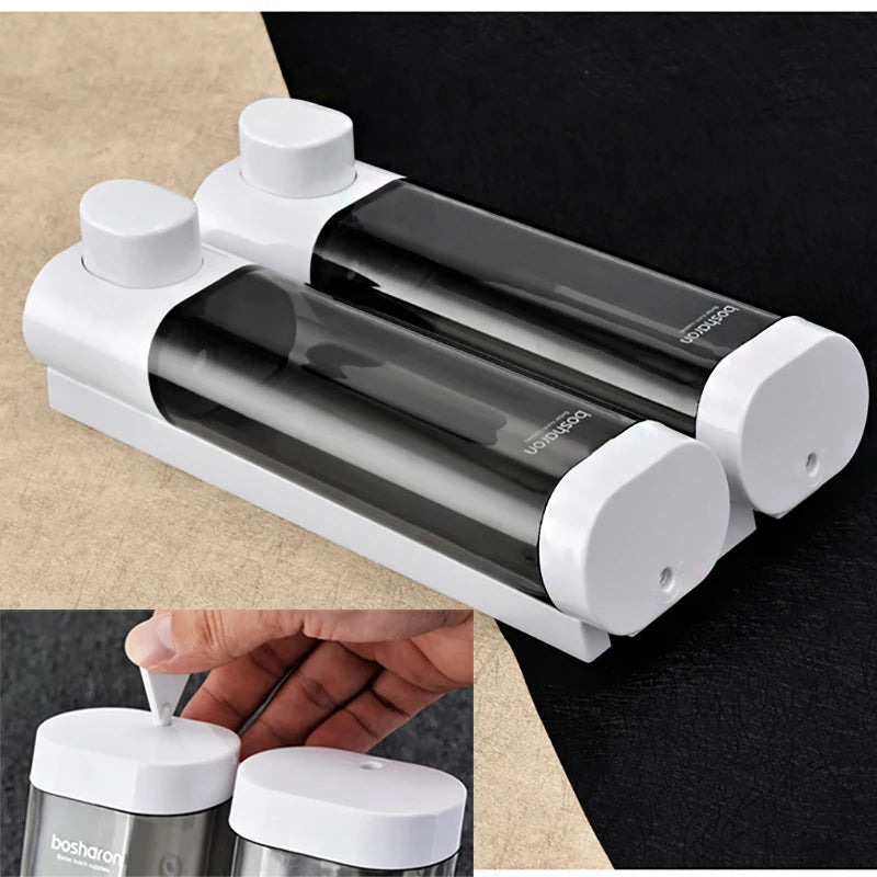 Magic Suction Cup 300ml*2 Bathroom Wall Mount Double Liquid Soap Dispensers Hand Press Toilet Equipment Hand Sanitizer Dispenser