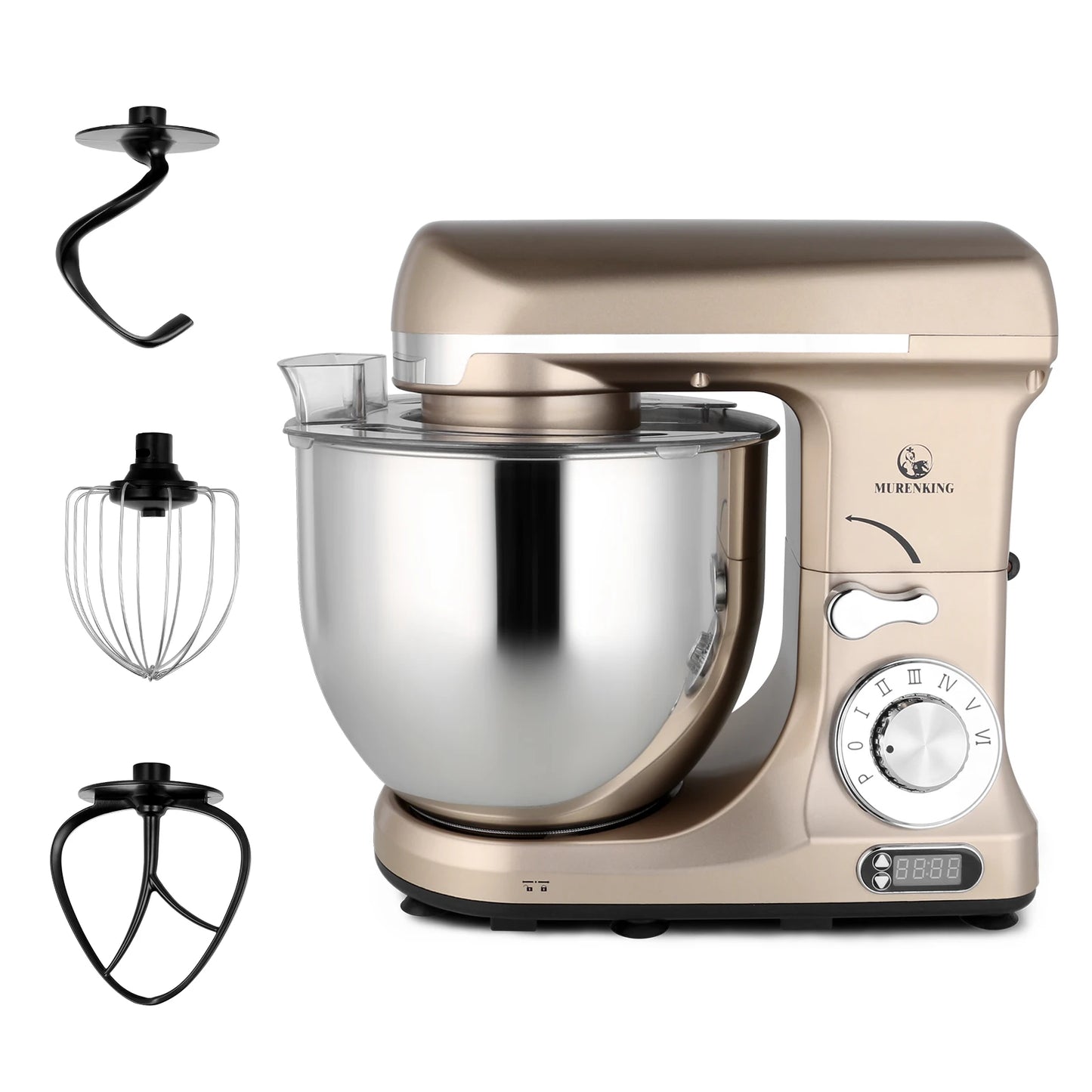 Stand Mixer 500W 6QT Electric 6-Speed Tilt-head Food Mixer Stainless Steel Mixing Bowl Dough Hook Wire Whip Flat Beater Splash