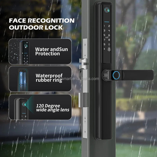 OutdoorTuya Wifi App Camera Aluminum Door Smart Lock 35mm Slim Sliding Frame Door Lock Biometric Fingerprint Electronic Lock