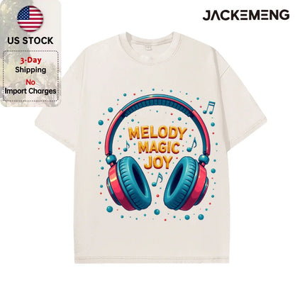 Oversized Vintage Retro Bubble Music Headphone Streetwear Print Tshirt USA Stock Wholesale Y2K Casual Tee