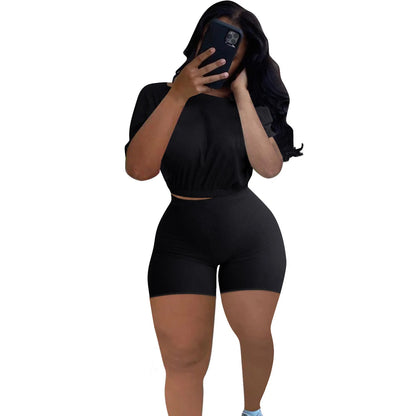 Good Quality COTTON Stretchy Solid Knitting Two Pieces Shorts Set Casual 2 Piece Women Outfit Plus Size Womens 2 Piece Outfit