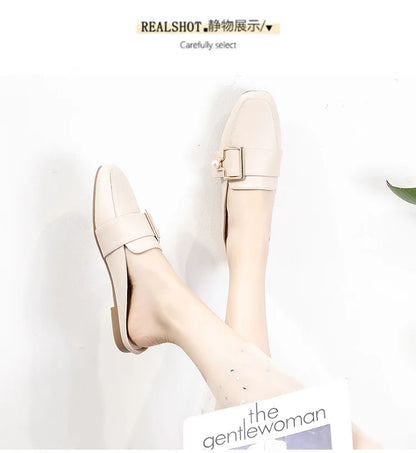 New Women Slipper Casual Shoes Fashion Women's Leather Loafers No Heel Slip-on Shoes Summer Outdoor Light Ladies Walking Shoes