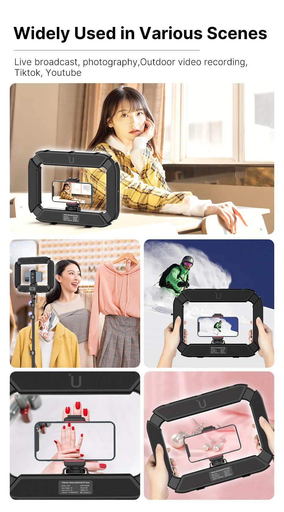 Ulanzi U200 Rechargable Smartphone Video Rig Vertical Shooting LED Ring Light LED Video Light DSLR Smartphone Handle Vlog Grip