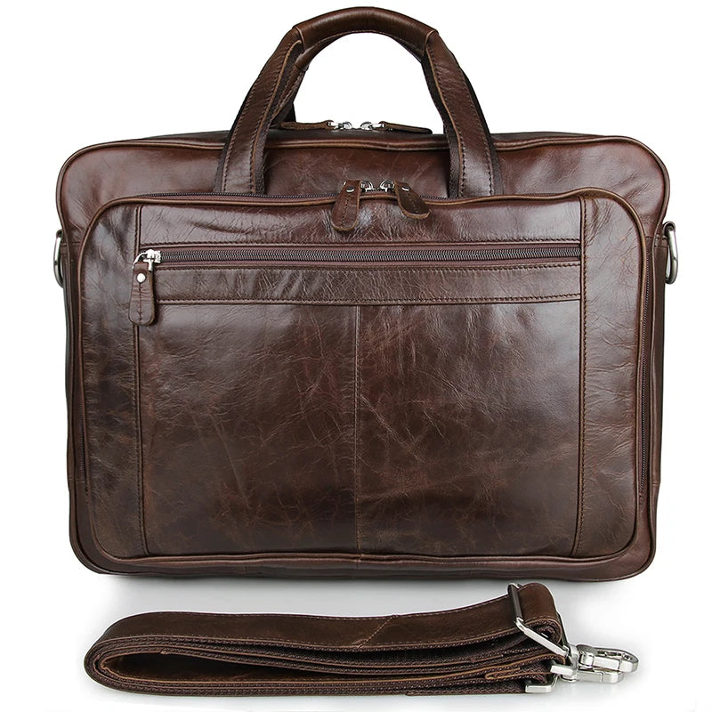 New Custom Casual Men's Leather Briefcase Coffee Luxury Business Quality Leather Vintage 17 Inch Laptop Bag Men's Handbag