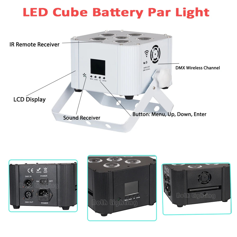 4pcs Battery Operated Light Fixtures Remote & Wifi Control Led Uplight 6X18w RGBWA UV Wireless Led Par Can
