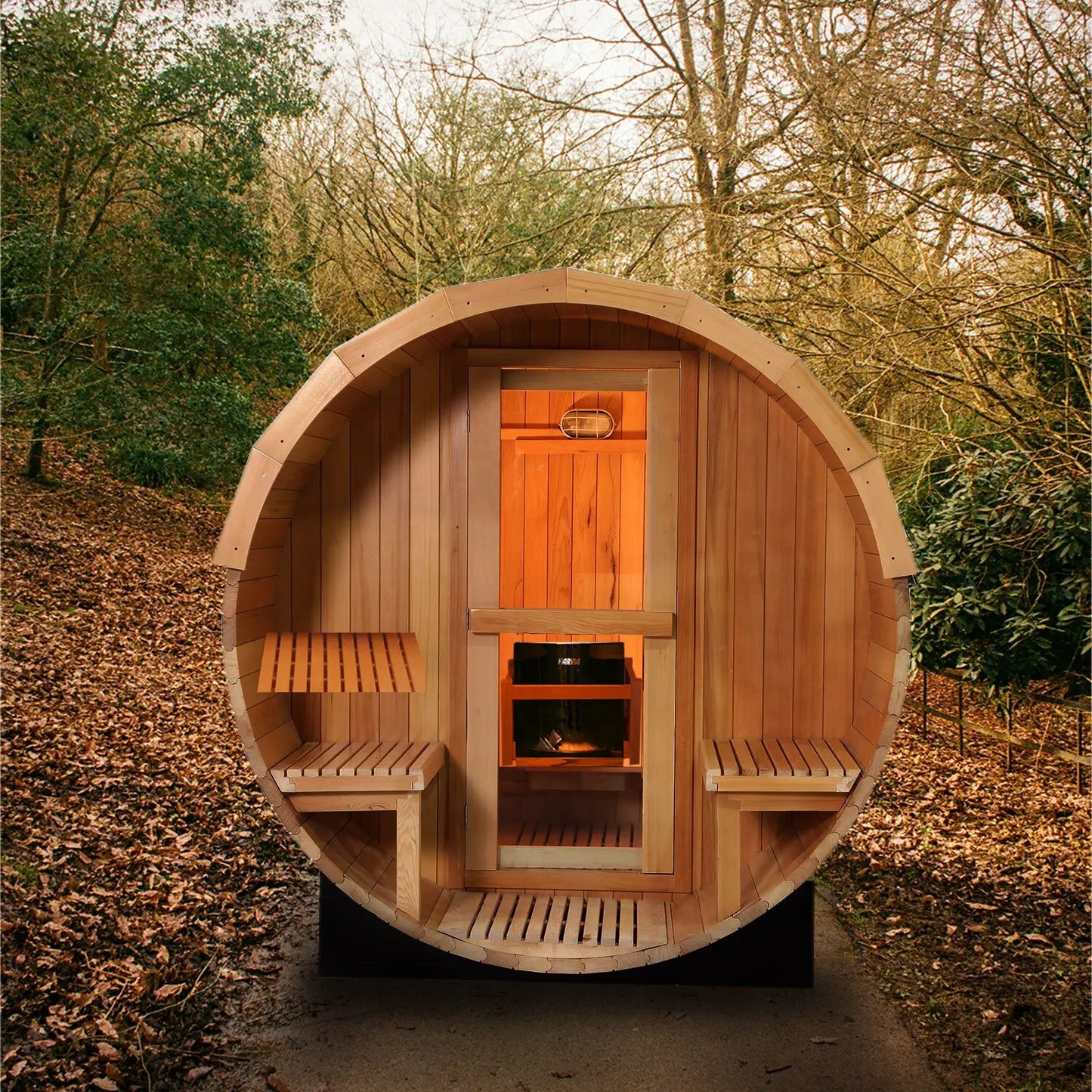 Luxury Outdoor Red Cedar Barrel Wooden 4 Person Sauna Room Waterproof Outdoor Steam Sauna with Electric Stove