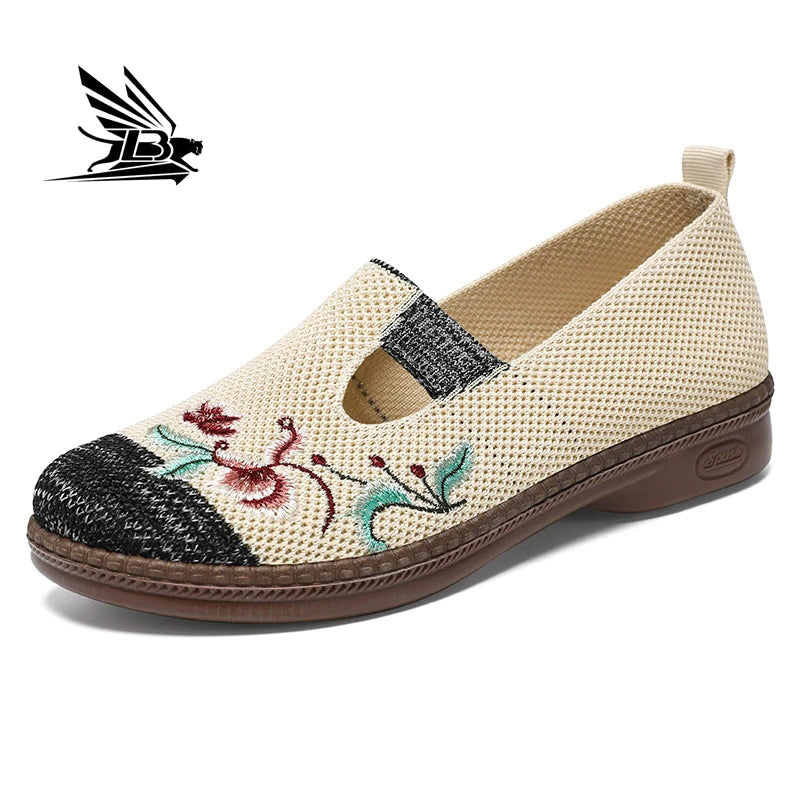 Comfortable Women Casual Embroidered Linen Shoes Vintage Cozy Breathable Lily Fisherman Shoes Sandals