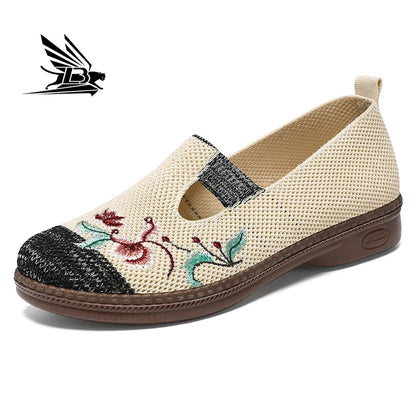Comfortable Women Casual Embroidered Linen Shoes Vintage Cozy Breathable Lily Fisherman Shoes Sandals