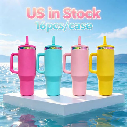 Us Warehouse 40 OZ Colorful Rainbow Plated Double Wall Coffee Cup 40 OZ Tumbler  for Home Office Outdoor Daily Use