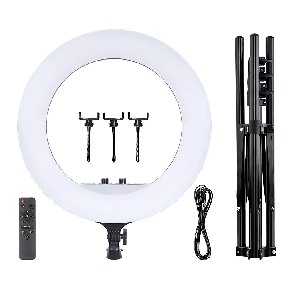 FOSOTO Photographic Ringlight with 3 Phone Holders Selfie Led Ring Fill Light with Tripod Stand Led Ring Light 18inch