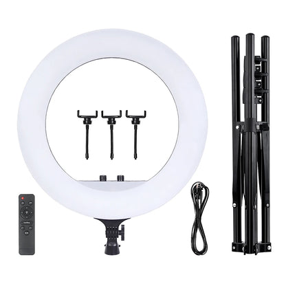 FOSOTO Photographic Ringlight with 3 Phone Holders Selfie Led Ring Fill Light with Tripod Stand Led Ring Light 18inch