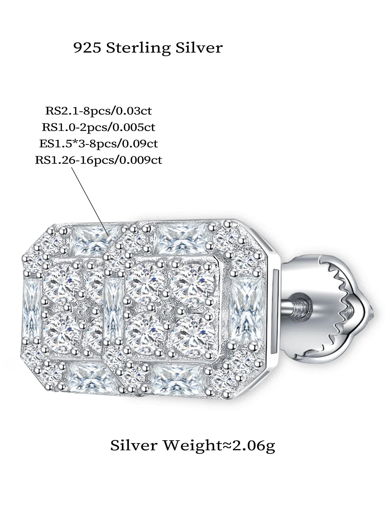 Wholesale Luxury Lab Grown Diamond Earrings Rhodium S925 Sterling Silver Fine VVS Moissanite Women Stud Earrings