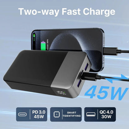 Massive 20000mAh 45W PD Portable Charger Charge 4 Devices Simultaneously, 0-60% in 30 Mins, Green Light Fast Charging Icon