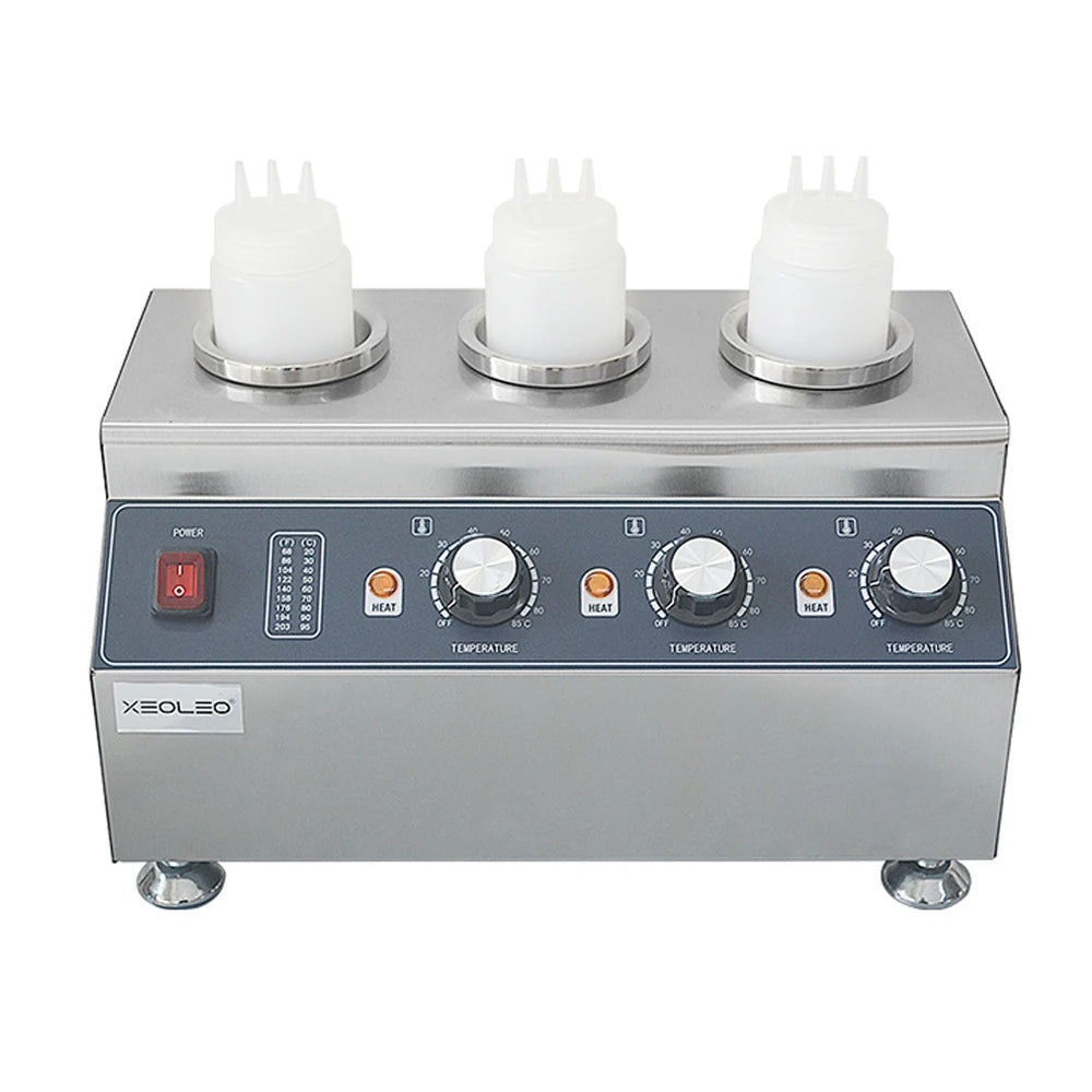 XEOLEO Commercial 3 Bottles Chili Fudge Cheese Warmer Electric Sauce Dispenser Stainless Steel Commercial Sauce Squeeze Warmer