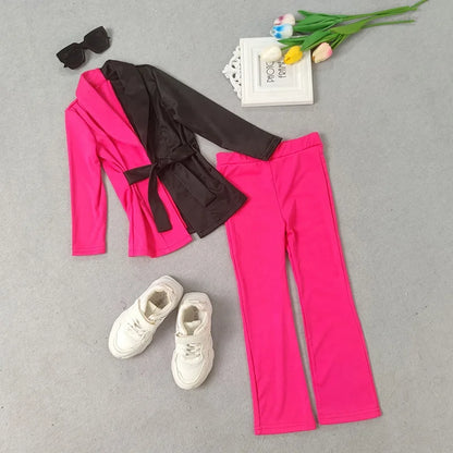 Kids 2pcs/sets Children's Clothing From 1 to 8 Years Colorblock Blazer+Pants Child Girl Kids Clothes Girls Baby Girl Clothes