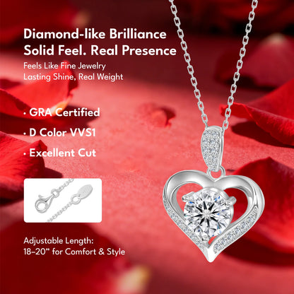 Valentine's Day Gift Heart Moissanite Pendant 925 Sterling Silver White Gold Plated 1ct VVS Diamond Charm Necklace for Women