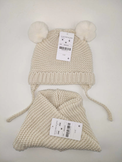 2024 baby girl and baby boy  child children's spring autumn winter Solid knitted hat and knitted infinity scarf