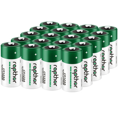 Rapthor 1800mAh CR123A 3V Lithium Batteries CR123 CR17345 Photo Battery for Flashlight Smoke Detector Alarm System Etc(20 Pack)