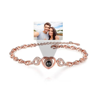 Dropship Jewelry Personalized Custom Photo Projection Heart-shaped Bracelet Titanium Steel Gold Plated Zircon Bracelet