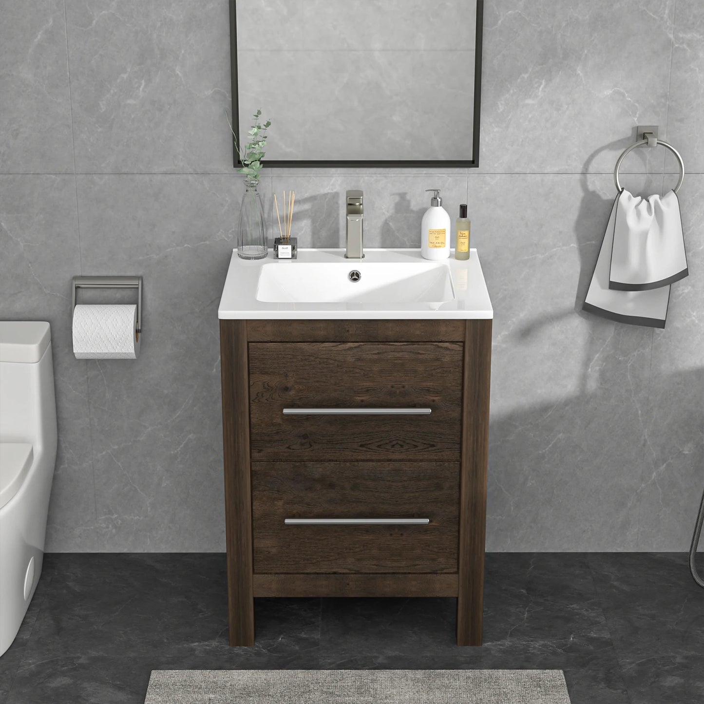 US Stock Sarlai Modern Eco-Friendly White Ceramic Countertop Bathroom Sink with Thin Edge Design