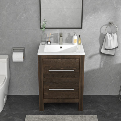 US Stock Sarlai Modern Eco-Friendly White Ceramic Countertop Bathroom Sink with Thin Edge Design