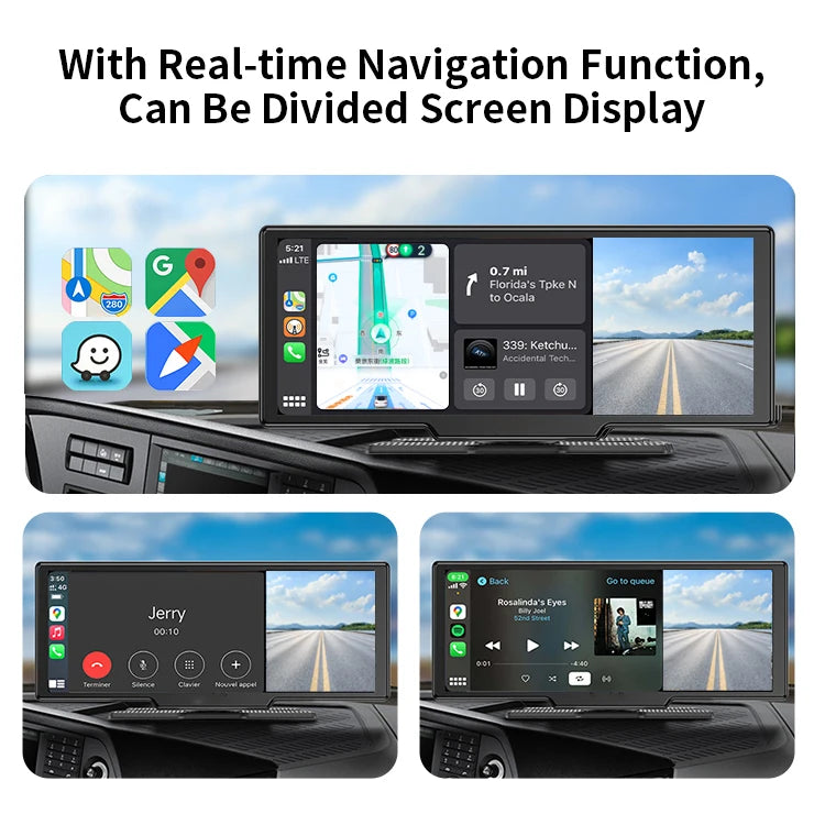 SUNWAYI Newest 10.26 Inch HD Portable Carplay Car 4K Dash Cam 1080P Reverse Camera Dual Lens WiFi Car Recorder Navigation GPS