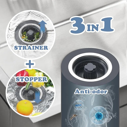 Upgraded 3 in 1 Kitchen Sink Drain Strainer & Stopper Kit, 304 Stainless Steel Pop-up Kitchen Drain with Strainer Basket
