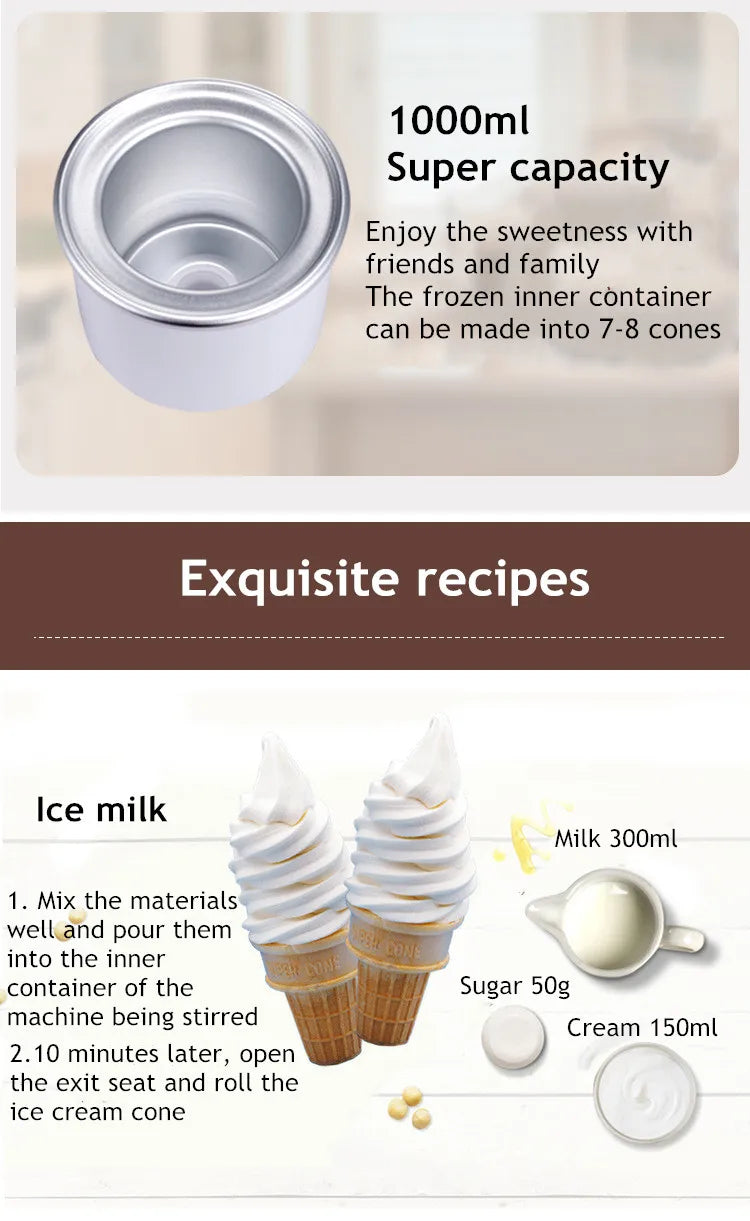 Automatic Bench Top Simple Operation Large Capacity Mini Soft Ice Cream Machine for Home DIY Ice Cream Machine Manual