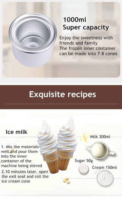 Automatic Bench Top Simple Operation Large Capacity Mini Soft Ice Cream Machine for Home DIY Ice Cream Machine Manual
