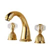 Gold Crystal 3-Hole Basin Split Faucet Bathroom Cabinet Full Copper Washbasin Under Counter Basin Cold and Hot Water Faucet CF96