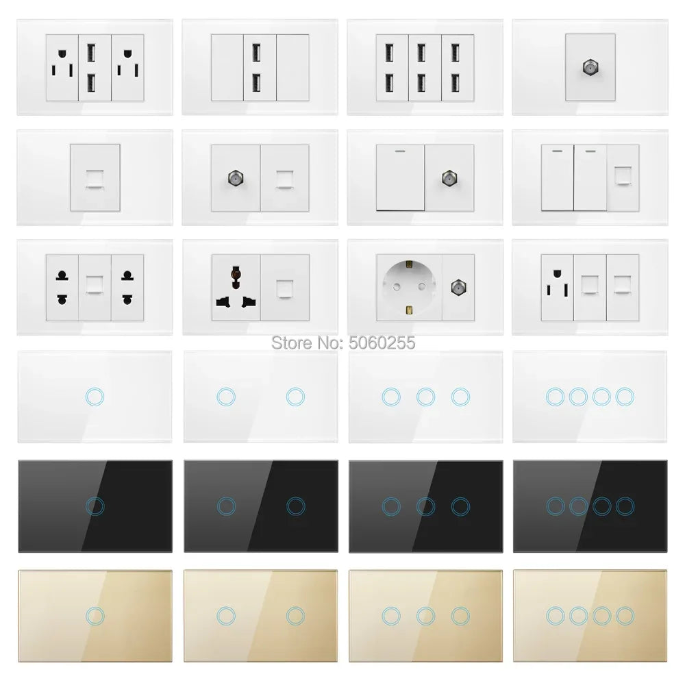 SRAN EU BR AU US standard Dimmer switch and 1 gang switch 16A Wall switch for home improvement tempered glass panel 118*72mm