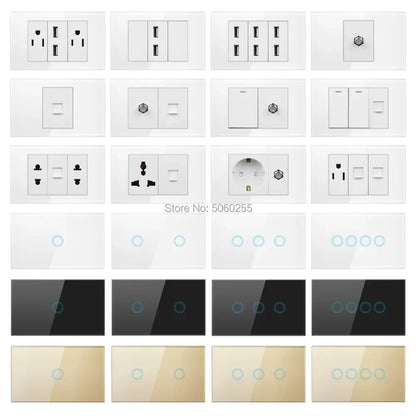 SRAN EU BR AU US standard Dimmer switch and 1 gang switch 16A Wall switch for home improvement tempered glass panel 118*72mm