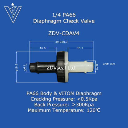 ZDVseal 3/8 Inch Nylon 66 Diaphragm Check Valve with Barbed End for 8mm Hose Automotive Oil Ink Water and Gas Systems