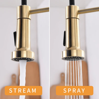 Luxury Single-Hole Kitchen Faucet Non-TOUCH Sensitive Brushed Gold  Ceramic Cartridge Sink Faucet with Pull Sprayer